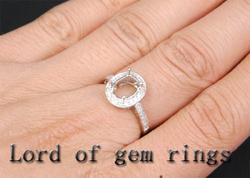 Diamond Engagement Semi Mount Ring 14K White Gold Setting Oval 7x9mm Milgrain - Lord of Gem Rings
