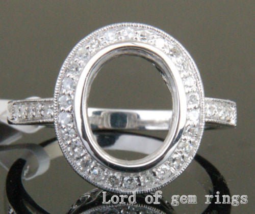 Diamond Engagement Semi Mount Ring 14K White Gold Setting Oval 8x10mm - Lord of Gem Rings