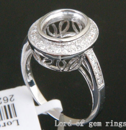 Diamond Engagement Semi Mount Ring 14K White Gold Setting Oval 8x10mm - Lord of Gem Rings