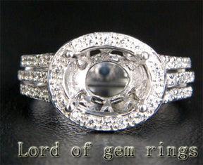 Diamond Engagement Semi Mount Ring 14K White Gold Setting Oval 8x10mm - Lord of Gem Rings