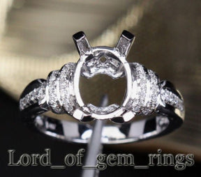 Diamond Engagement Semi Mount Ring 14K White Gold Setting Oval 8x10mm - Lord of Gem Rings