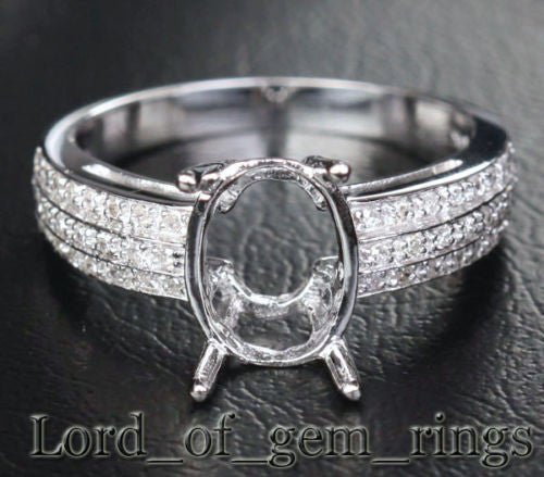 Diamond Engagement Semi Mount Ring 14K White Gold Setting Oval 8x10mm