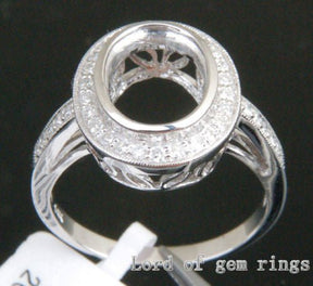 Diamond Engagement Semi Mount Ring 14K White Gold Setting Oval 8x10mm - Lord of Gem Rings
