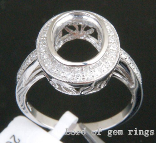 Diamond Engagement Semi Mount Ring 14K White Gold Setting Oval 8x10mm - Lord of Gem Rings