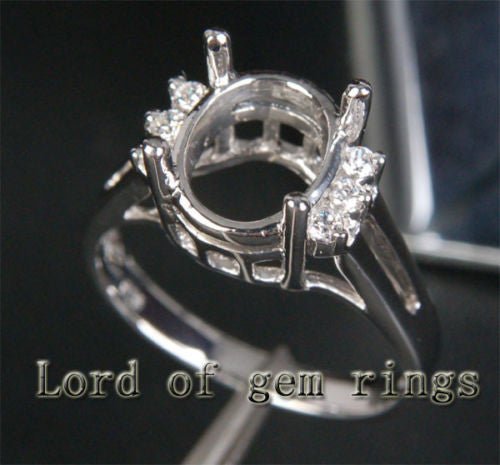 Diamond Engagement Semi Mount Ring 14K White Gold Setting Oval 8x10mm - Lord of Gem Rings