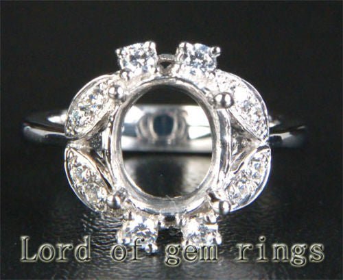 Diamond Engagement Semi Mount Ring 14K White Gold Setting Oval 8x10mm
