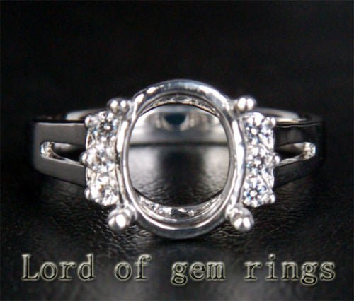 Diamond Engagement Semi Mount Ring 14K White Gold Setting Oval 8x10mm