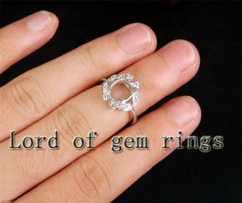 Diamond Engagement Semi Mount Ring 14K White Gold Setting Oval 8x10mm - Lord of Gem Rings