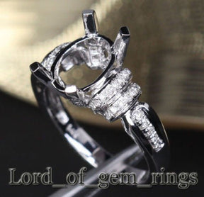 Diamond Engagement Semi Mount Ring 14K White Gold Setting Oval 8x10mm - Lord of Gem Rings
