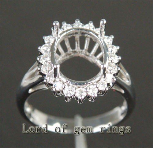 Diamond Engagement Semi Mount Ring 14K White Gold Setting Oval 8x10mm