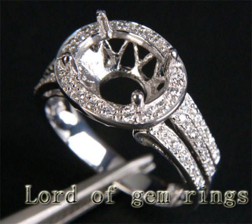 Diamond Engagement Semi Mount Ring 14K White Gold Setting Oval 8x10mm - Lord of Gem Rings