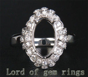 Diamond Engagement Semi Mount Ring 14K White Gold Setting Oval 8x12mm - Lord of Gem Rings