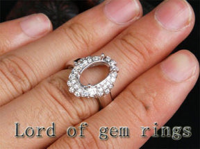 Diamond Engagement Semi Mount Ring 14K White Gold Setting Oval 8x12mm - Lord of Gem Rings