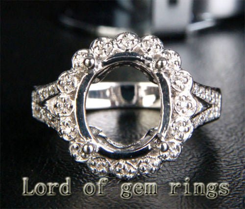Diamond Engagement Semi Mount Ring 14K White Gold Setting Oval 9x11mm