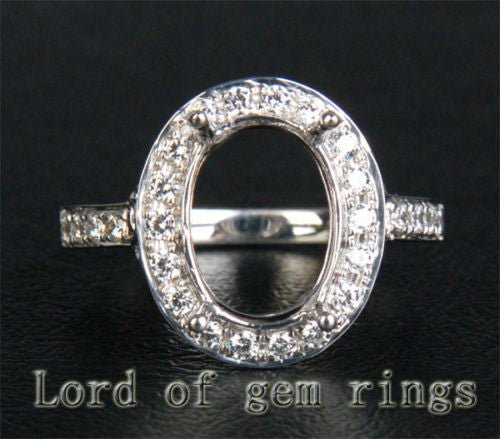 Diamond Engagement Semi Mount Ring 14K White Gold Setting Oval 9x11mm - Lord of Gem Rings