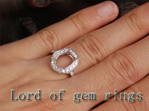 Diamond Engagement Semi Mount Ring 14K White Gold Setting Oval 9x11mm - Lord of Gem Rings