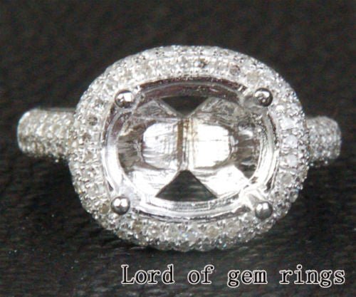 Diamond Engagement Semi Mount Ring 14K White Gold Setting Oval 9x11mm