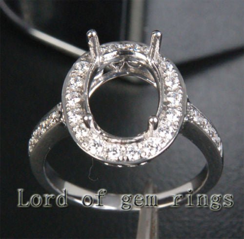 Diamond Engagement Semi Mount Ring 14K White Gold Setting Oval 9x11mm - Lord of Gem Rings