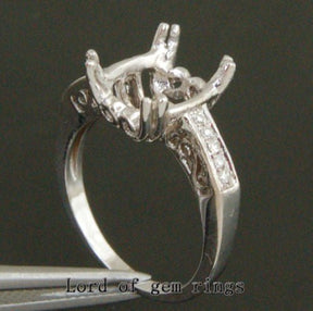 Diamond Engagement Semi Mount Ring 14K White Gold Setting Oval 9x11mm Filigree - Lord of Gem Rings