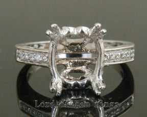 Diamond Engagement Semi Mount Ring 14K White Gold Setting Oval 9x11mm Filigree - Lord of Gem Rings