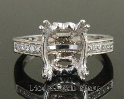 Diamond Engagement Semi Mount Ring 14K White Gold Setting Oval 9x11mm Filigree