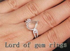 Diamond Engagement Semi Mount Ring 14K White Gold Setting Pear 10x12mm - Lord of Gem Rings