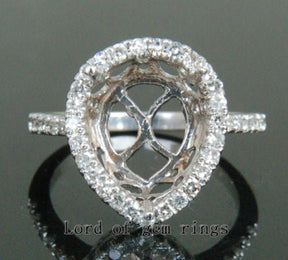 Diamond Engagement Semi Mount Ring 14K White Gold Setting Pear 10x12mm - Lord of Gem Rings