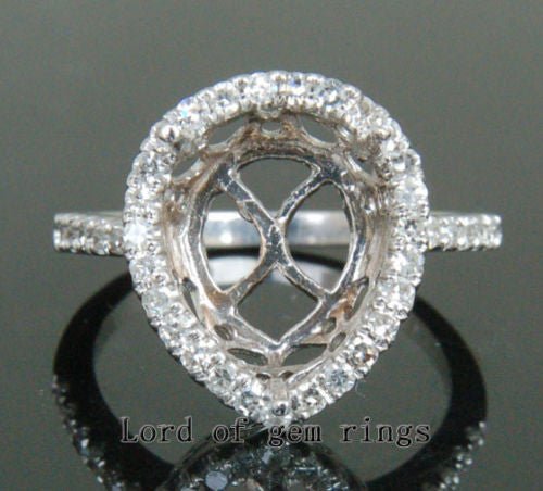 Diamond Engagement Semi Mount Ring 14K White Gold Setting Pear 10x12mm