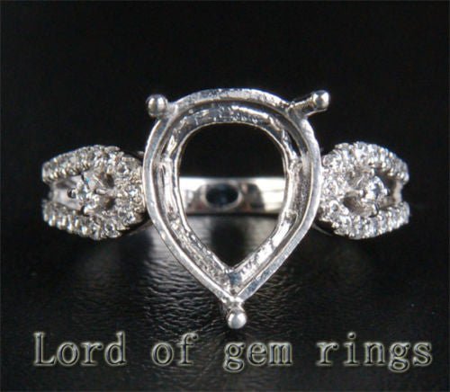 Diamond Engagement Semi Mount Ring 14K White Gold Setting Pear 10x12mm - Lord of Gem Rings
