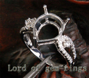 Diamond Engagement Semi Mount Ring 14K White Gold Setting Pear 10x12mm - Lord of Gem Rings