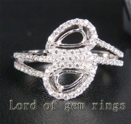 Diamond Engagement Semi Mount Ring 14K White Gold Setting Pear 3x6mm - Lord of Gem Rings