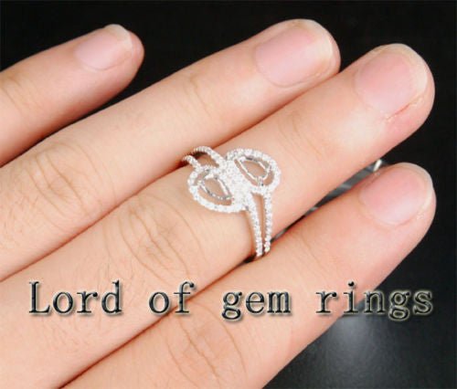 Diamond Engagement Semi Mount Ring 14K White Gold Setting Pear 3x6mm - Lord of Gem Rings