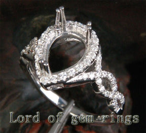 Diamond Engagement Semi Mount Ring 14K White Gold Setting Pear 7x10mm - Lord of Gem Rings