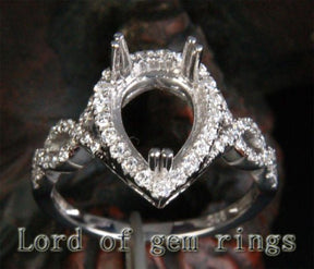 Diamond Engagement Semi Mount Ring 14K White Gold Setting Pear 7x10mm - Lord of Gem Rings