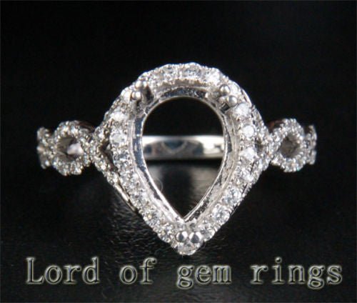 Diamond Engagement Semi Mount Ring 14K White Gold Setting Pear 7x10mm