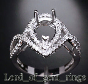 Diamond Engagement Semi Mount Ring 14K White Gold Setting Pear 7x11mm - Lord of Gem Rings