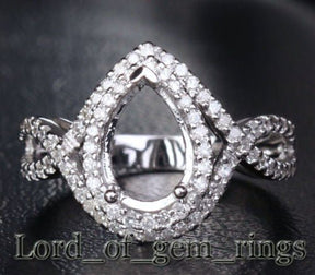 Diamond Engagement Semi Mount Ring 14K White Gold Setting Pear 7x11mm - Lord of Gem Rings