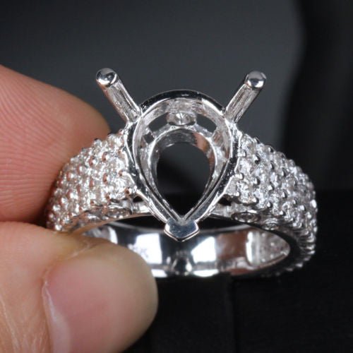 Diamond Engagement Semi Mount Ring 14K White Gold Setting Pear 8.5x12.5mm