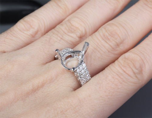 Diamond Engagement Semi Mount Ring 14K White Gold Setting Pear 8.5x12.5mm - Lord of Gem Rings