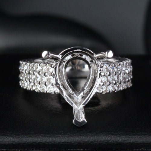 Diamond Engagement Semi Mount Ring 14K White Gold Setting Pear 8.5x12.5mm - Lord of Gem Rings