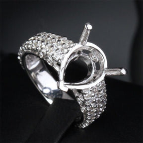 Diamond Engagement Semi Mount Ring 14K White Gold Setting Pear 8.5x12.5mm - Lord of Gem Rings