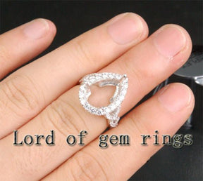 Diamond Engagement Semi Mount Ring 14K White Gold Setting Pear 9x13mm - Lord of Gem Rings