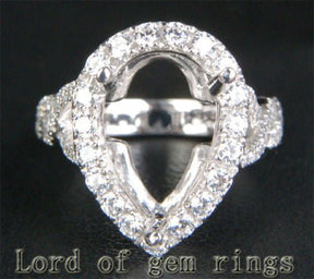 Diamond Engagement Semi Mount Ring 14K White Gold Setting Pear 9x13mm - Lord of Gem Rings