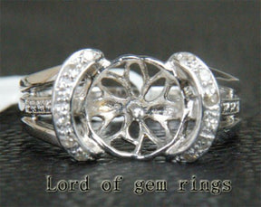 Diamond Engagement Semi Mount Ring 14K White Gold Setting Pearl Round 10-11mm - Lord of Gem Rings