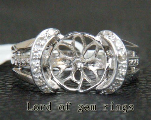Diamond Engagement Semi Mount Ring 14K White Gold Setting Pearl Round 10-11mm - Lord of Gem Rings