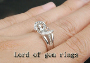 Diamond Engagement Semi Mount Ring 14K White Gold Setting Pearl Round 10-11mm - Lord of Gem Rings