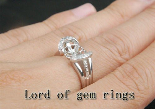 Diamond Engagement Semi Mount Ring 14K White Gold Setting Pearl Round 10-11mm - Lord of Gem Rings