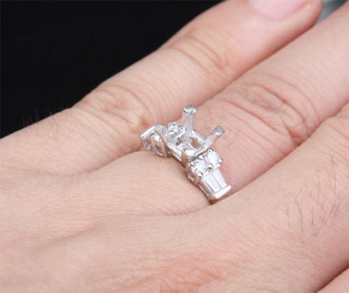 Diamond Engagement Semi Mount Ring 14K White Gold Setting Princess 5-5.5mm - Lord of Gem Rings