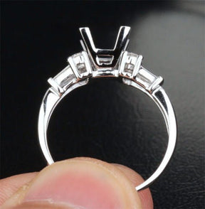Diamond Engagement Semi Mount Ring 14K White Gold Setting Princess 5-5.5mm - Lord of Gem Rings