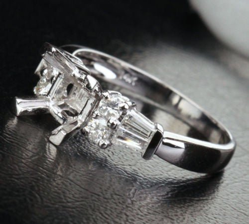 Diamond Engagement Semi Mount Ring 14K White Gold Setting Princess 5-5.5mm - Lord of Gem Rings